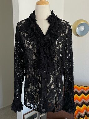 Vintage 1990s Spiegel Whimsigoth Fairy Boho Witchy Festival Lace Ruffle Blouse
